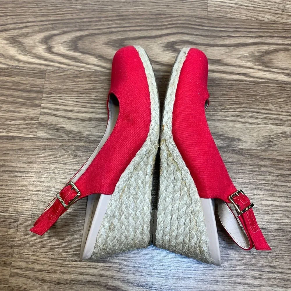 Vionic Caralina Espadrilles Wedge‎ Jute Slingback Women Red Shoes Heels 9.5 Wide